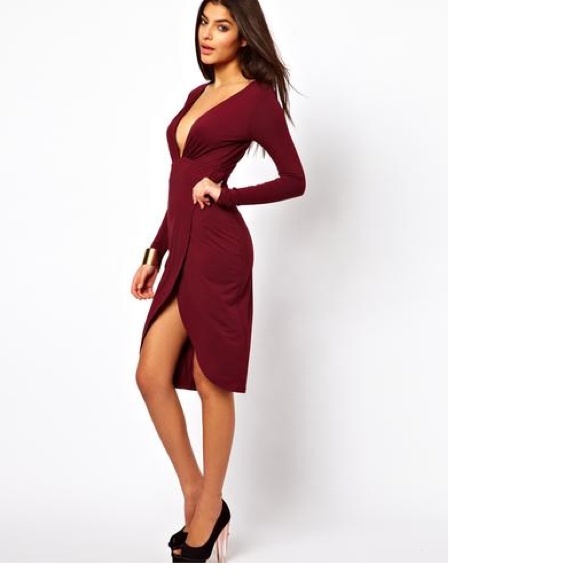 Asos plunging neckline dress with side split
