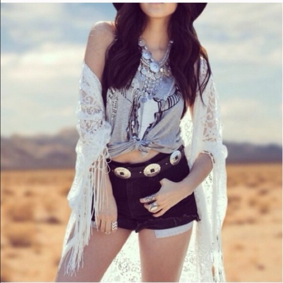 Ivory lace fringe kimono