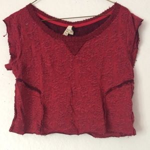 *SOLD*Free People Red Cotton Lace Pattern Crop Tee