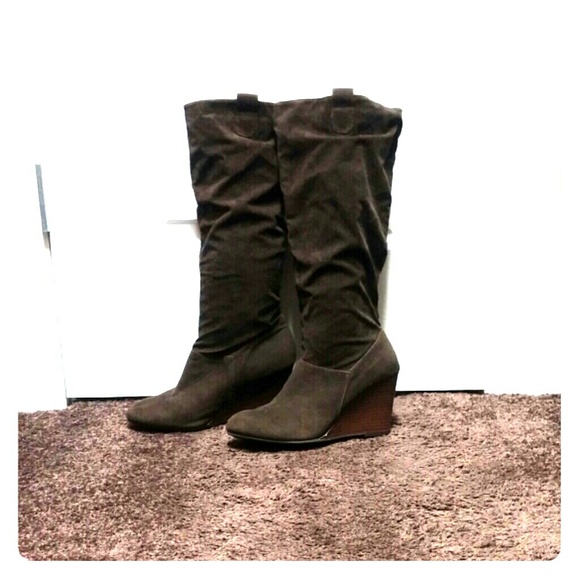 Brown Suede Wedge Boots - Picture 1 of 3