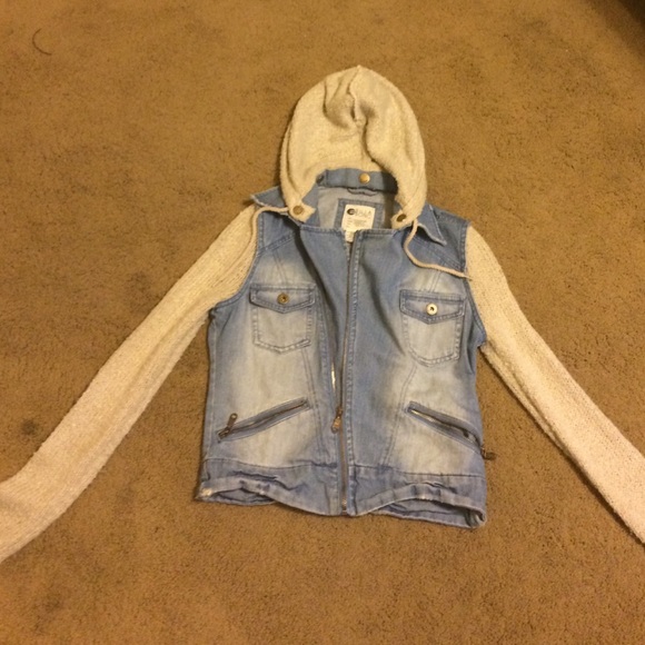 Jean Jacket with Knit sleeves and hood