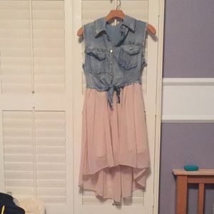Denim, gold, and polyester handmade dress