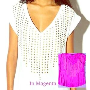 Lucca Couture Studded Silky V-Neck