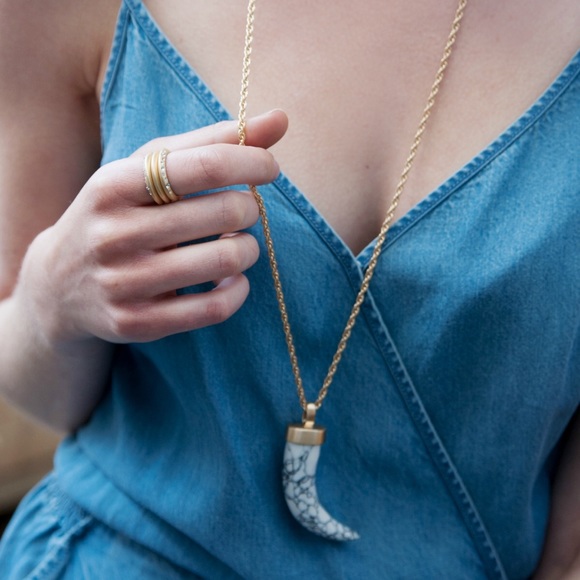 Howlite Marbled Horn Long Necklace - Picture 3 of 3
