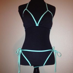 Cute black swimsuit with mint trim