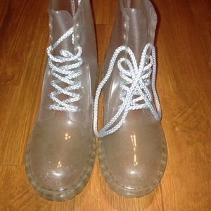 clear combat boot style rainboot by Dirty Laundry