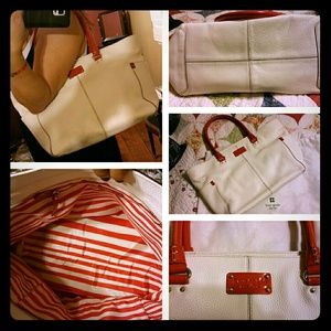 KATE SPADE LEATHER WHITE W/ RED TRIM HANDBAG
