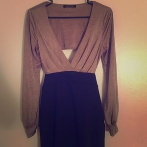 Backless long sleeve dress.