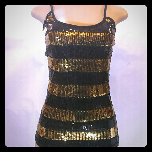 Black and Gold Sequin Tank Top