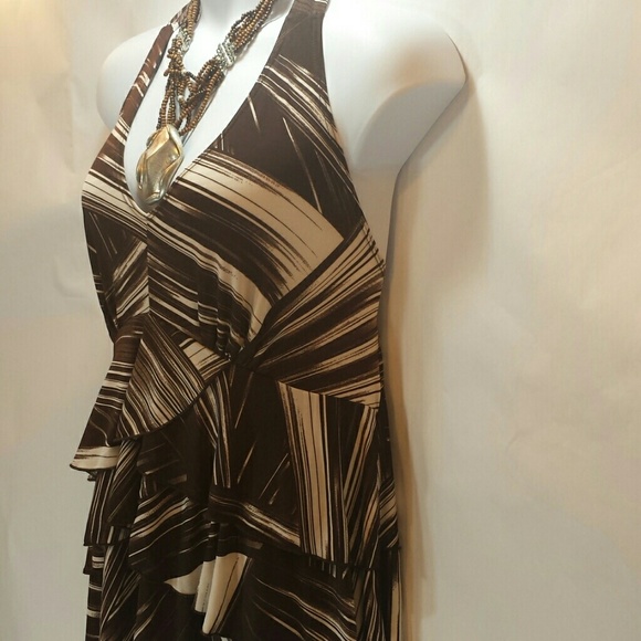 Brown White Striped Tiered Halter Top - Picture 2 of 4
