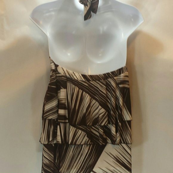 Brown White Striped Tiered Halter Top - Picture 3 of 4