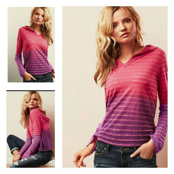 Victoria's Secret Ombre Striped Hoodie Top Sheer