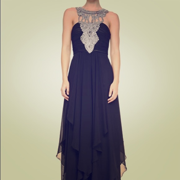 Sue Wong Layered Chiffon Necklace Gown