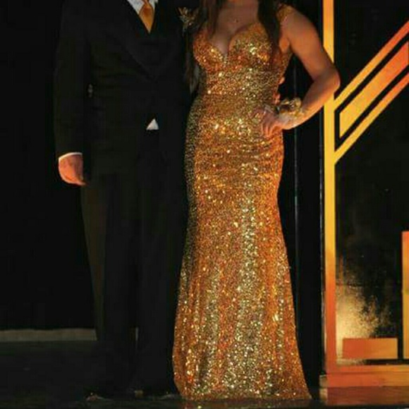 Gold sequined prom dress