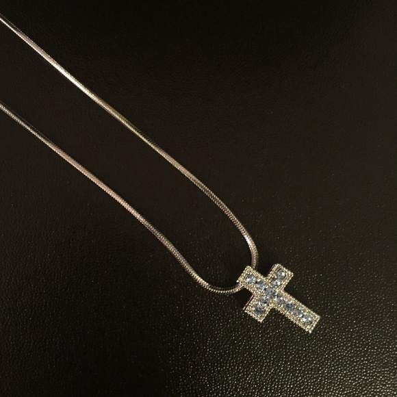 Blue Rhinestone Cross Necklace