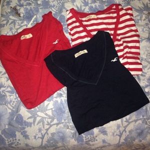 3 long sleeve, v-neck hollister t-shirts.