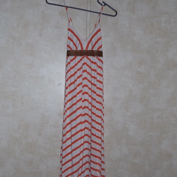 Orange & Cream striped long strappy dress