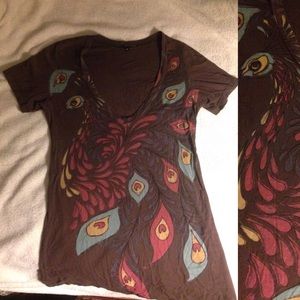 Abstract peacock v-neck t-shirt