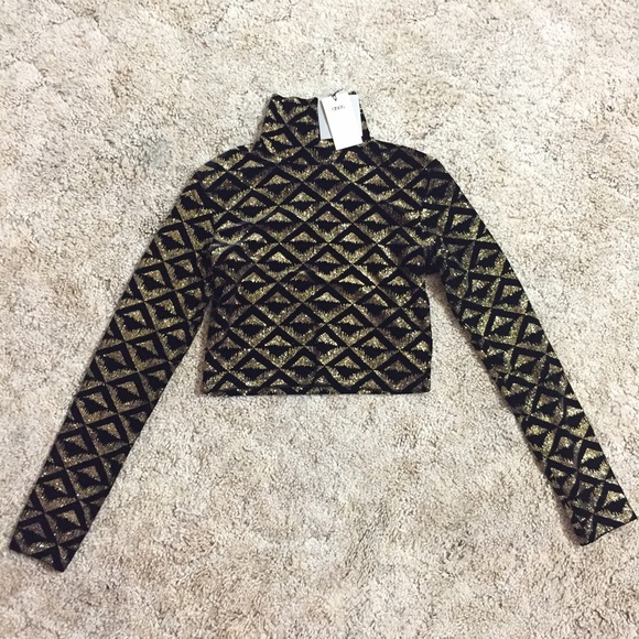 ASOS Tops - Black & gold glitter turtle neck crop top ASOS Tops - Black & gold glitter turtle neck crop top