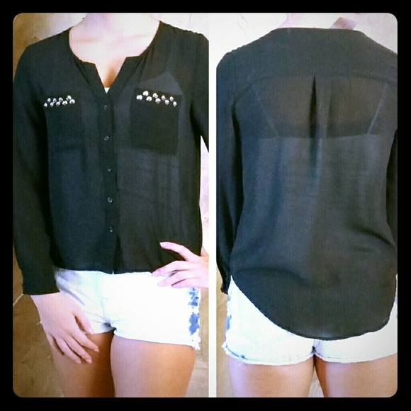 🔥🔥HOT SALE!! Black sheer button up shirt.