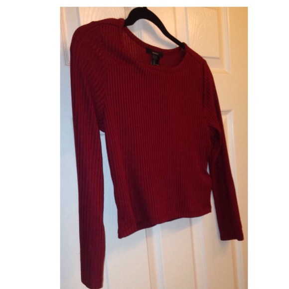 Dark red ribbed long sleeve F21 crop top