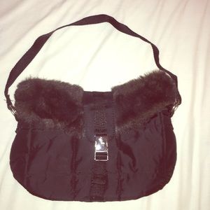 Bath & Body Works black quilted faux fur purse