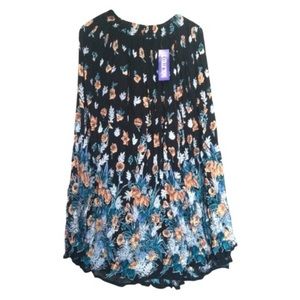 Black Floral Boho Rayon Broomstick Skirt NWT