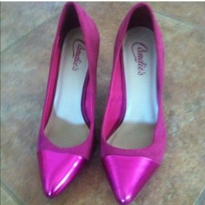 CANDIES hot pink heels with metallic pink on toes!