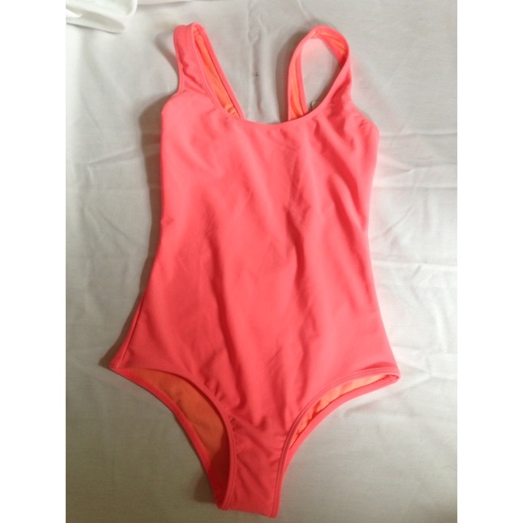Neon pink one piece low back swimsuit