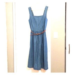 Unworn Denim A-Line Dress with Camel Skinny Belt