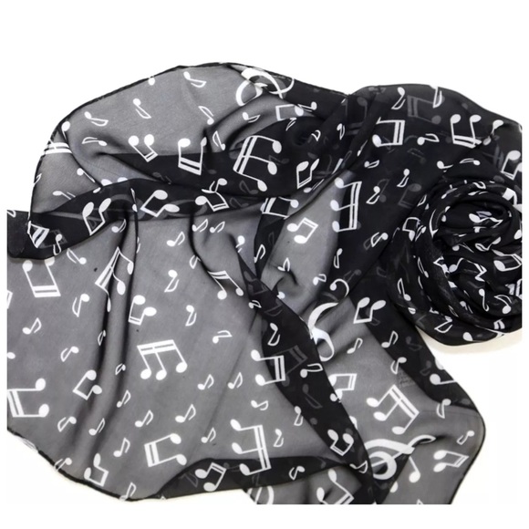 Boutique Accessories - B31 Black & White Musical Note Chiffon Scarf