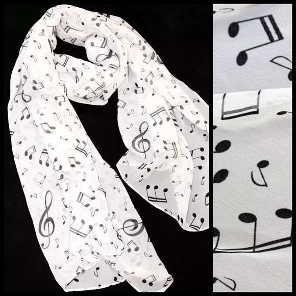 Boutique Accessories - B31 White & Black Musical Note Chiffon Scarf