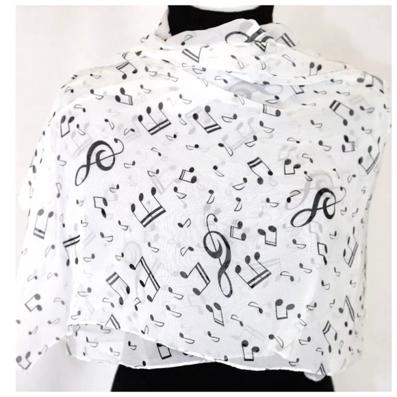 B31 White & Black Musical Note Chiffon Scarf - Picture 4 of 4