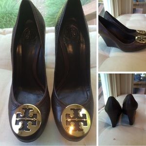 Tory Burch brown leather wedges