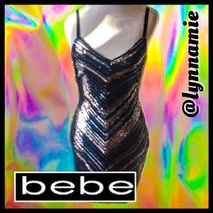 Bebe dress with silver, black and pewter sequins