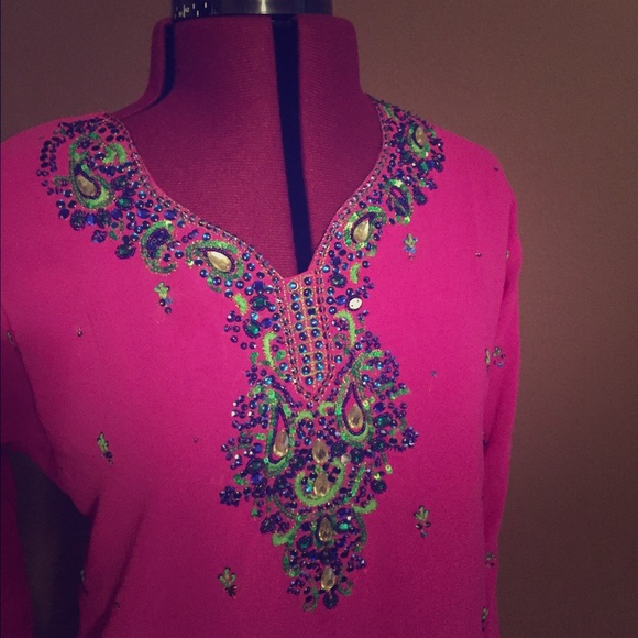 Bright colored Salwar Kameez w beads & sequences