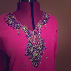 Bright colored Salwar Kameez w beads & sequences