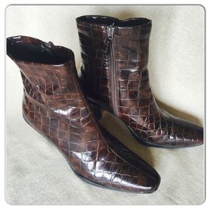 Dry Elastics by Me Too Brown Crocodile Ankle Boots