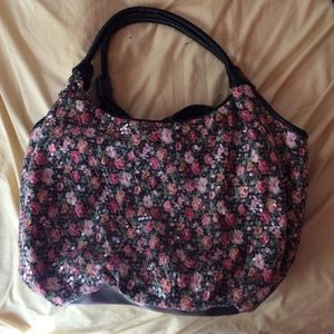 Flower print, sparkled hand bag.