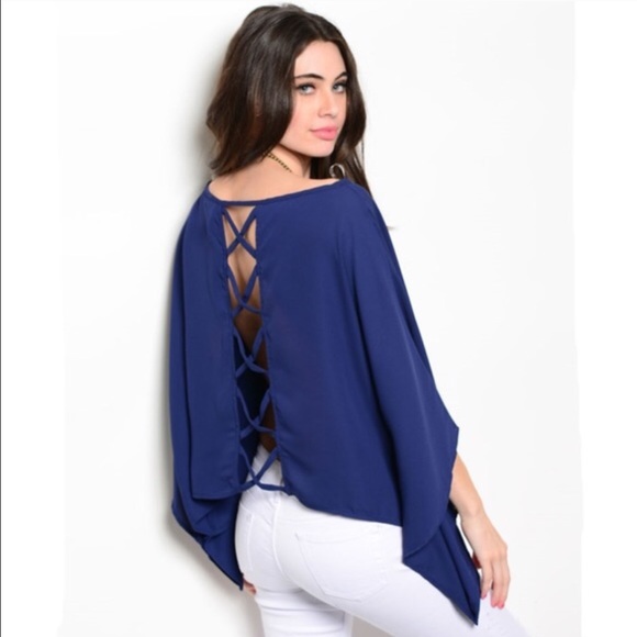 Navy Top with Sexy Criss-Cross Back - Picture 4 of 4