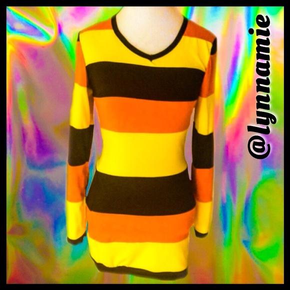 Black, yellow and orange striped L/S dress