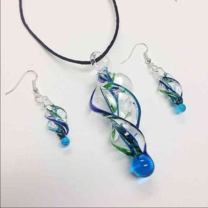 Blue/green swirly glass earrings