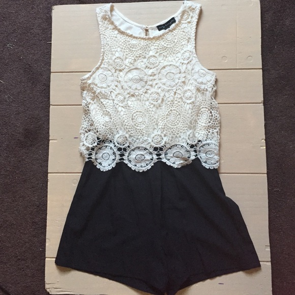 Black short, White Lace top romper