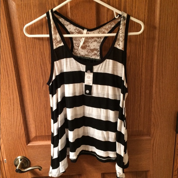 Black and white striped racer back tank top