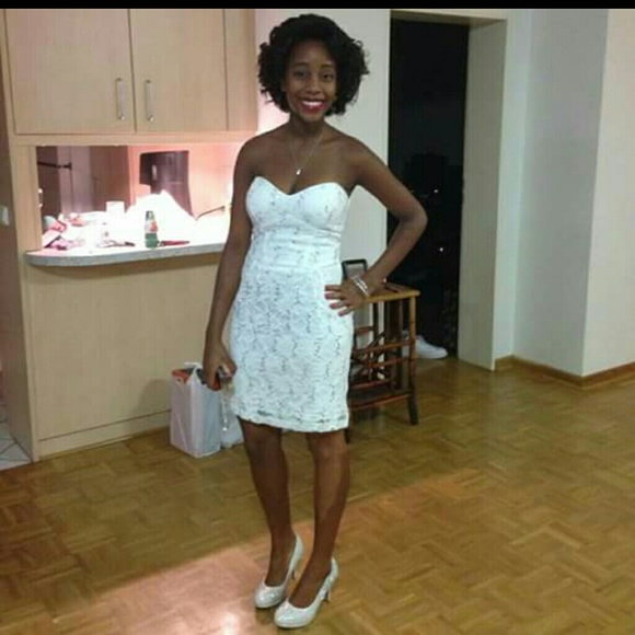White Lace Sequin Formal Dress