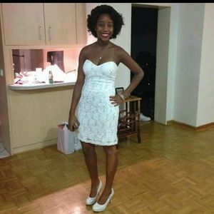 White Lace Sequin Formal Dress