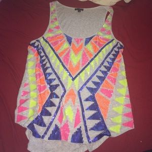 Bright sequence grey tank top