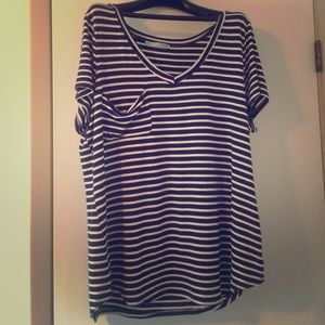 Navy Blue and White Striped Pocket Tee
