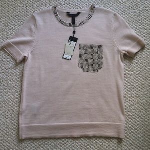 BCBGMAXAZRIA Lucine studded short sleeve pullover