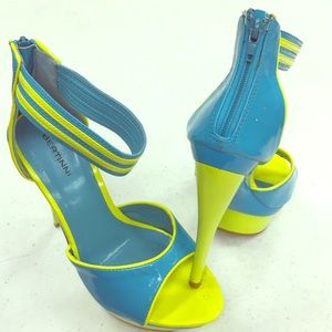 Bertinni Blue and neon yellow heels